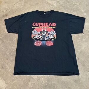 VTG Cuphead T-Shirt Mens XL Black‎ Don't Deal With The Devil Graphic Video Game